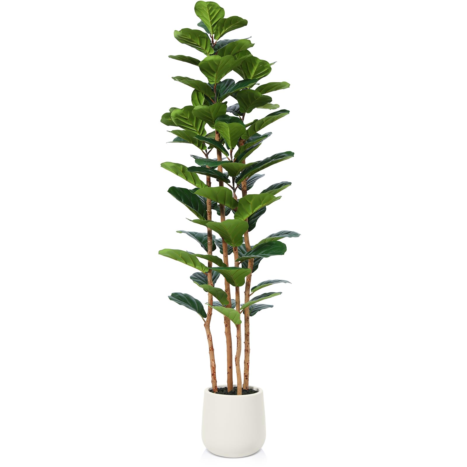Photo 1 of OAKRED Artificial Fiddle Leaf Fig Tree with White Planter, 6ft Tall Fake Tree with Natural Wood Trunk for Home Decor, Faux Ficus Tree Fake Moss for Indoor Office Living Room