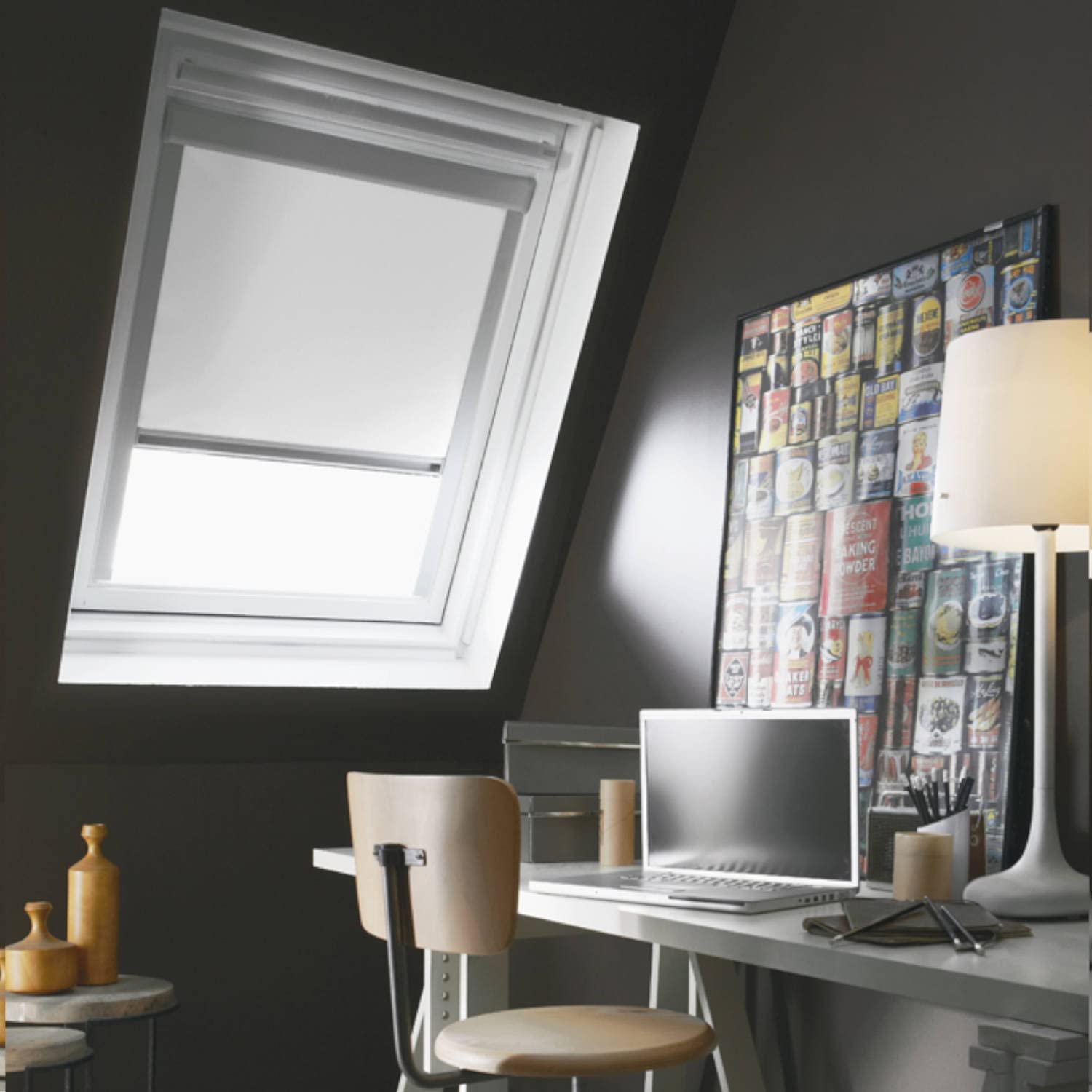 Madecostore Roller Blind Compatible with Velux® – White – L 100 x H 116 cm Model S08 – Aluminium Frame