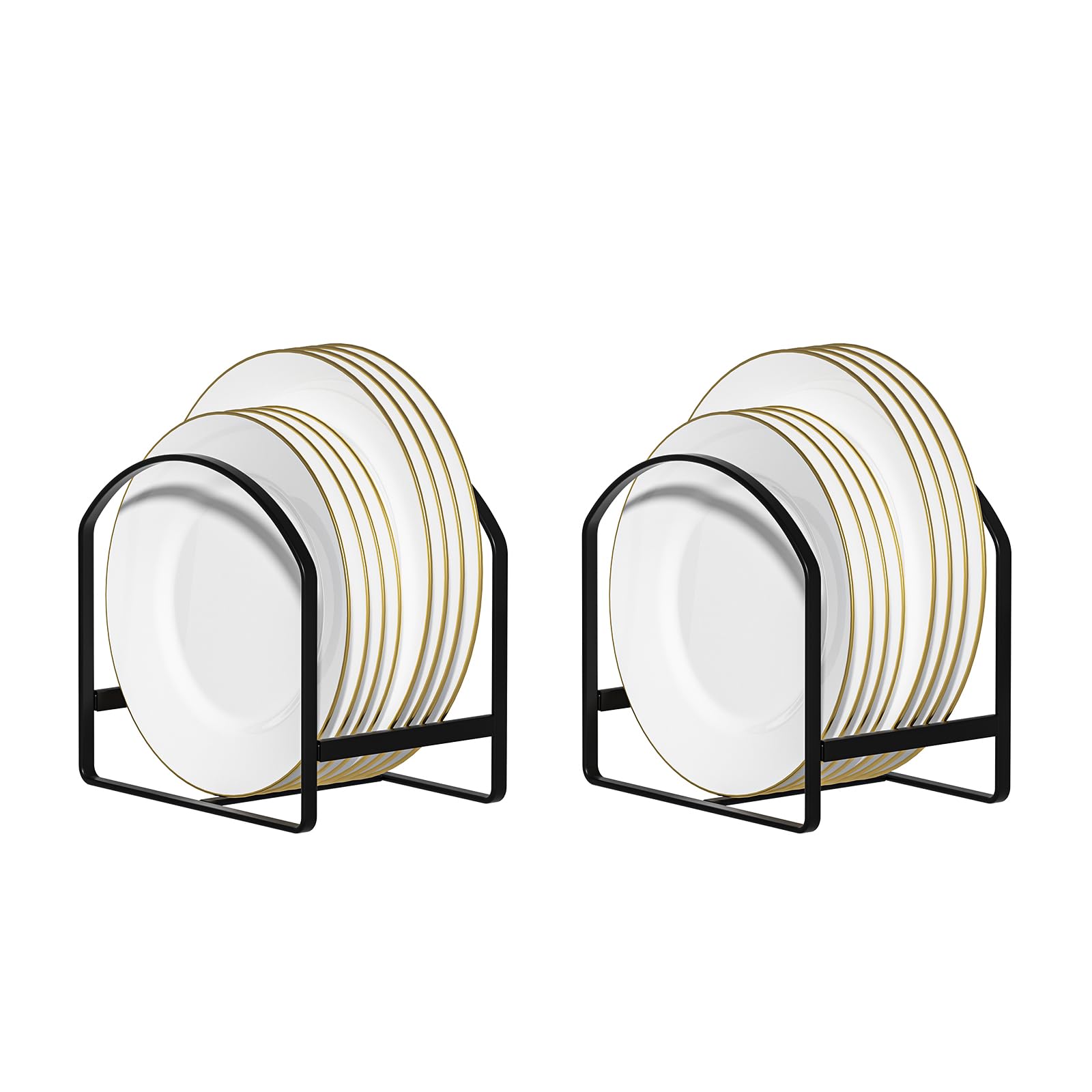 Photo 1 of LINFIDITE 2 Pack Kitchen Plate Holder Organizer for Cabinet Space Saver Dinner Dish Plate Storage Rack Upright Dish Drying Racks Metal Dish Racks Stand for Cupboard and Countertop Large Black