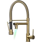 Fapully LED Kitchen Sink Faucet with Pull Down Sprayer Brushed Gold