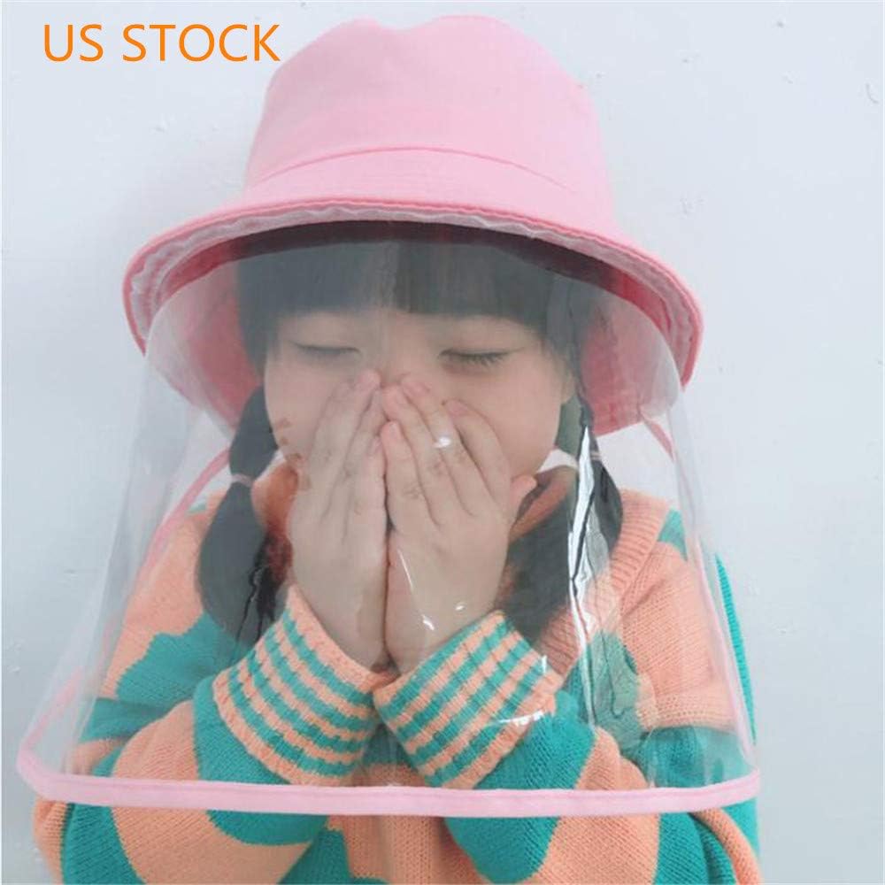 Safety Face Shield Summer Sunhat Anti-droplet Visor Shield Bucket Hat Face Protective Cover Sun Cap Windproof Dustproof for Children Kids (Pink)