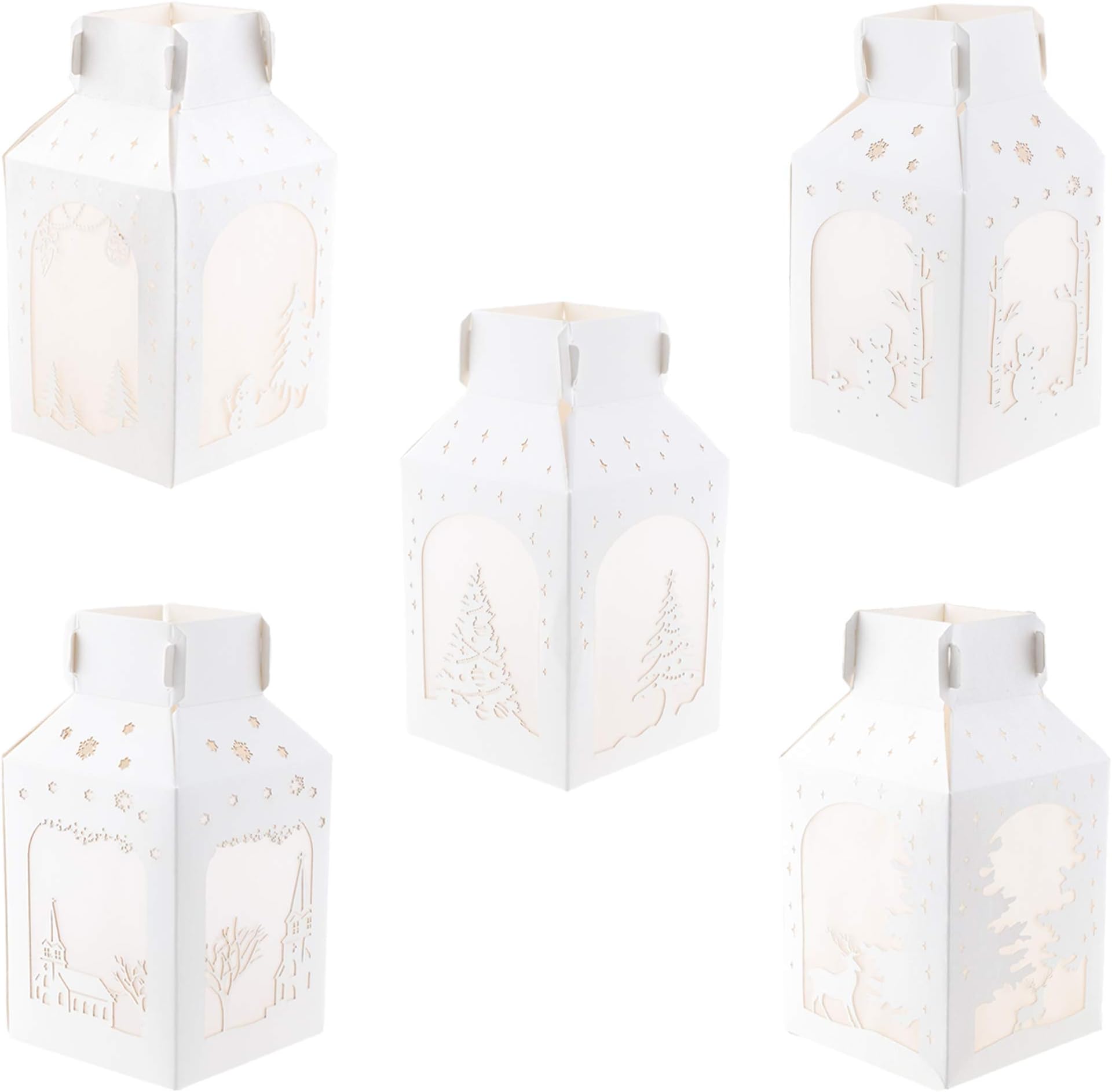 Ella Celebration 10 pc Paper Lanterns, Christmas Party Decorations, Indoor - Outdoor, Cute Holiday Luminary Decor Lights, Winter Celebration Lamps (Christmas - White)