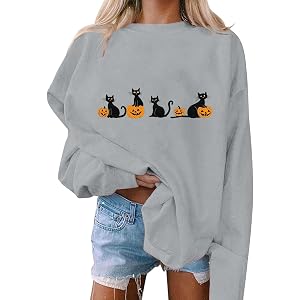 Halloween Sweatshirts for Women Cute Graphic Long Sleeve Pullover Tops | Funny Halloween Graphic Design, Fall Casual Crewneck