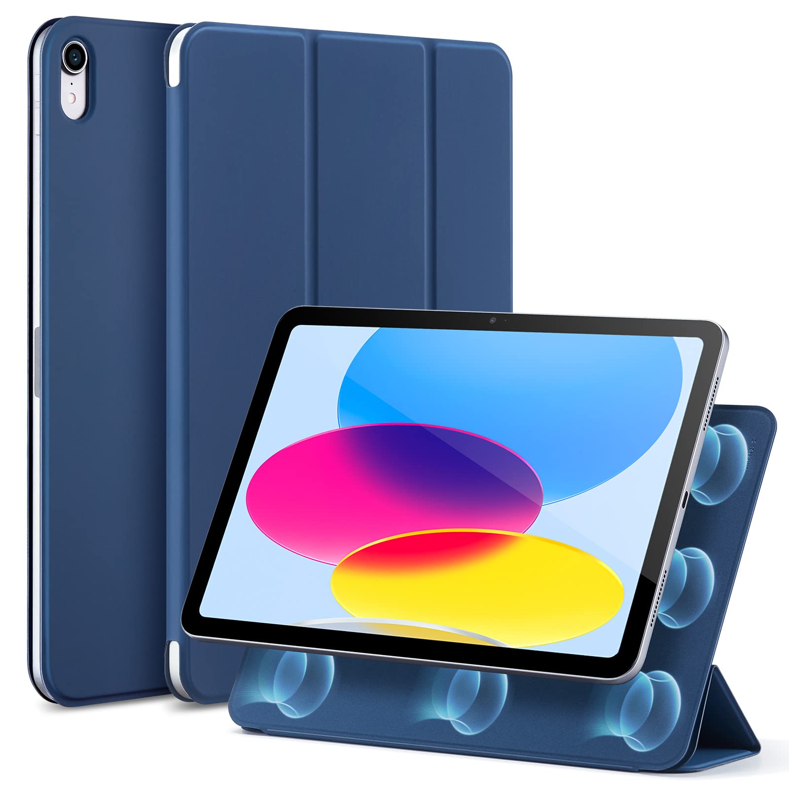 ESR for iPad 10th Generation Case, Rebound Magnetic Case, Convenient Magnetic Attachment, Two-Way Trifold Stand, Lightweight Protection, Auto Sleep/Wake, Silky-Smooth Cover, Navy Blue