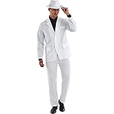 Leadtex 1920's Gangster Costume for Men,Mob Boss Costume for Men,Pinstriped Halloween Suit Include Jacket,Pants and A Tie
