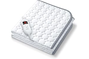 Beurer UWB55 Heated Mattress Pad with 8 Temperature Settings & Ultra-Soft Fleece, 59" x 31.5", Electric Bed Warmer with Overheat Safety Features, Fast Heating, Machine Washable