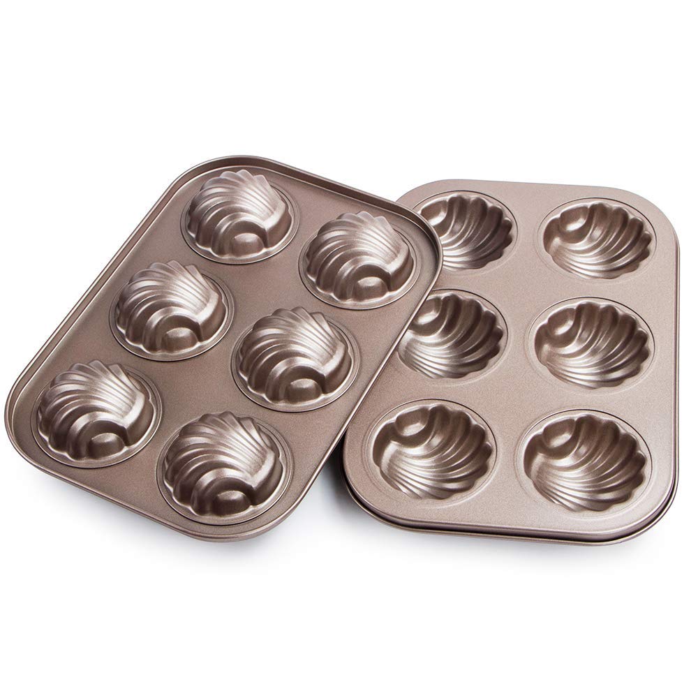 webake 2 Pcs Madeleine Tray 6 Hole Non-Stick Carbon Steel Baking Tin Cake Pan, 26 x 18cm (25.9'' x 17.8'')