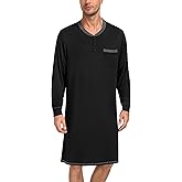 SWOMOG Mens Nightshirt Modal Long Sleeve Nightgown Henley Night Shirts Sleepwear Big & Tall Nightwear S-XXXL