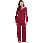 WiWi Bamboo Viscose Pajamas Sets for Women Lace Trim Long Sleeve Sleepwear Lounge Sets Plus Size Pjs with pockets S-4X