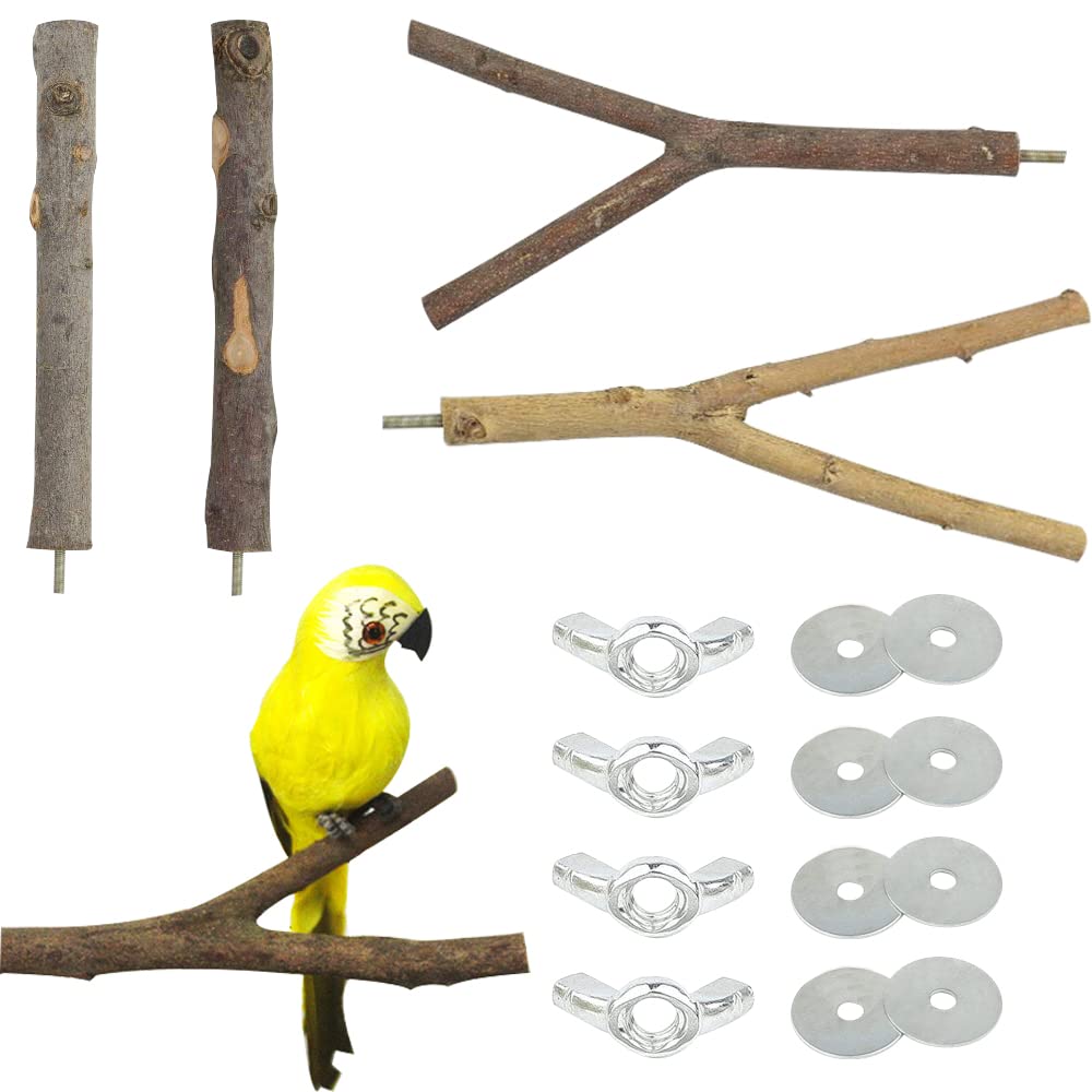 JVHLOV Bird Parrot Perch Stand Set, Natural Wood Bird Perch Stand, Wooden Parrot Perch Stand Perch Platform Cage Accessories, for Parakeets Cockatiels Conures Macaws Finches Love Birds, Brown