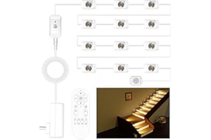 Ameistor Upgraded Smart Stair Lights Motion Sensor Indoor, Plug-In Stairway Lights Indoor Hallway Baseboard Lighting with Cascading Effect, Dimmable, 3000K-6000K (12 Stairs)