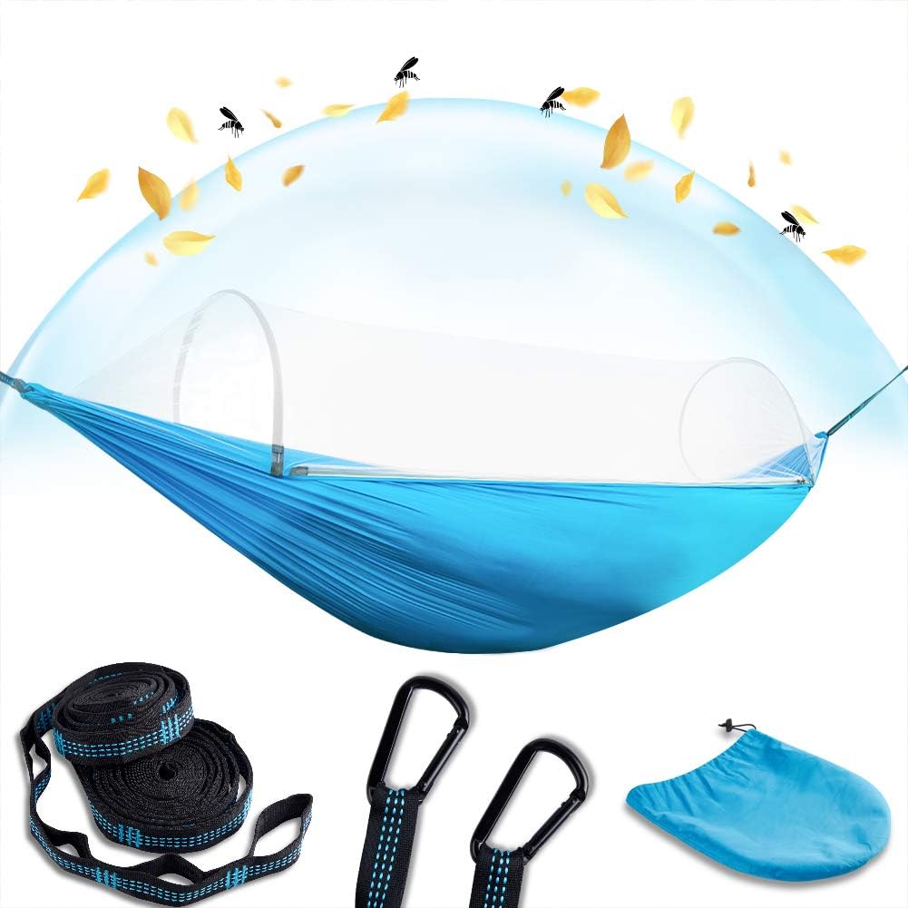 Camping Hammock with Mosquito Net 2 in 1 Ripstop Parachute Nylon Portable Hammock Set with Tree Straps & Carabiners Bug Insect Netting Easy Assembly Lightweight Swing Bed for Outdoor Activities: Furniture & Decor