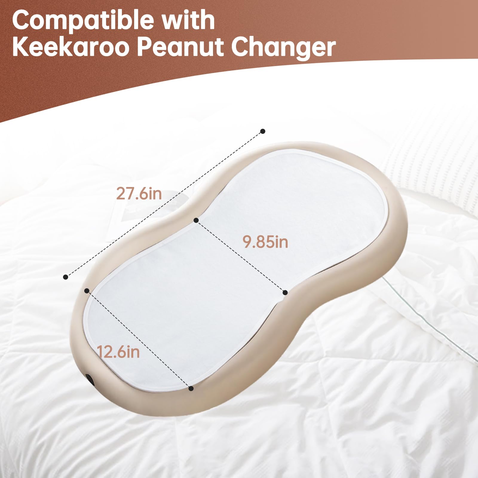 Changing Pad Liner (Pack of 3) Compatible with Keekaroo Peanut Changer, Reusable Changing Pads Cover, Soft and Warm, Non-Slip Design, Machine Washable, Ideal for Changing Diaper Needs, White