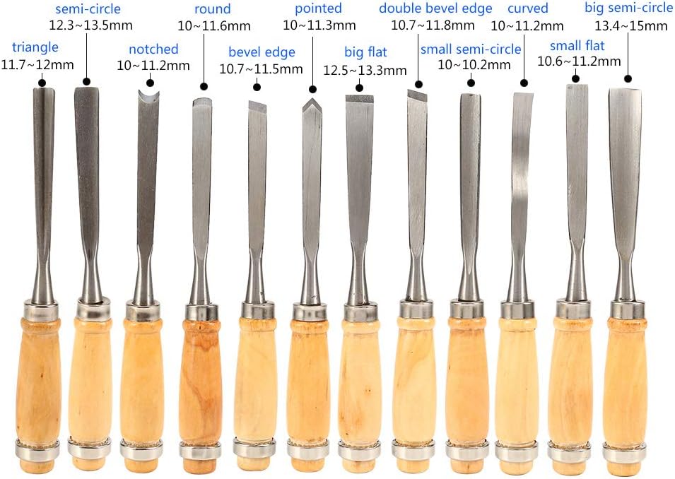 Carving Tools, 12Pcs Wood Hand Chisels Multipurpose Professional Wood Chisel Tool Hand Carving Chisel Set for Beginners & Professions DIY Sculpture - Image 4