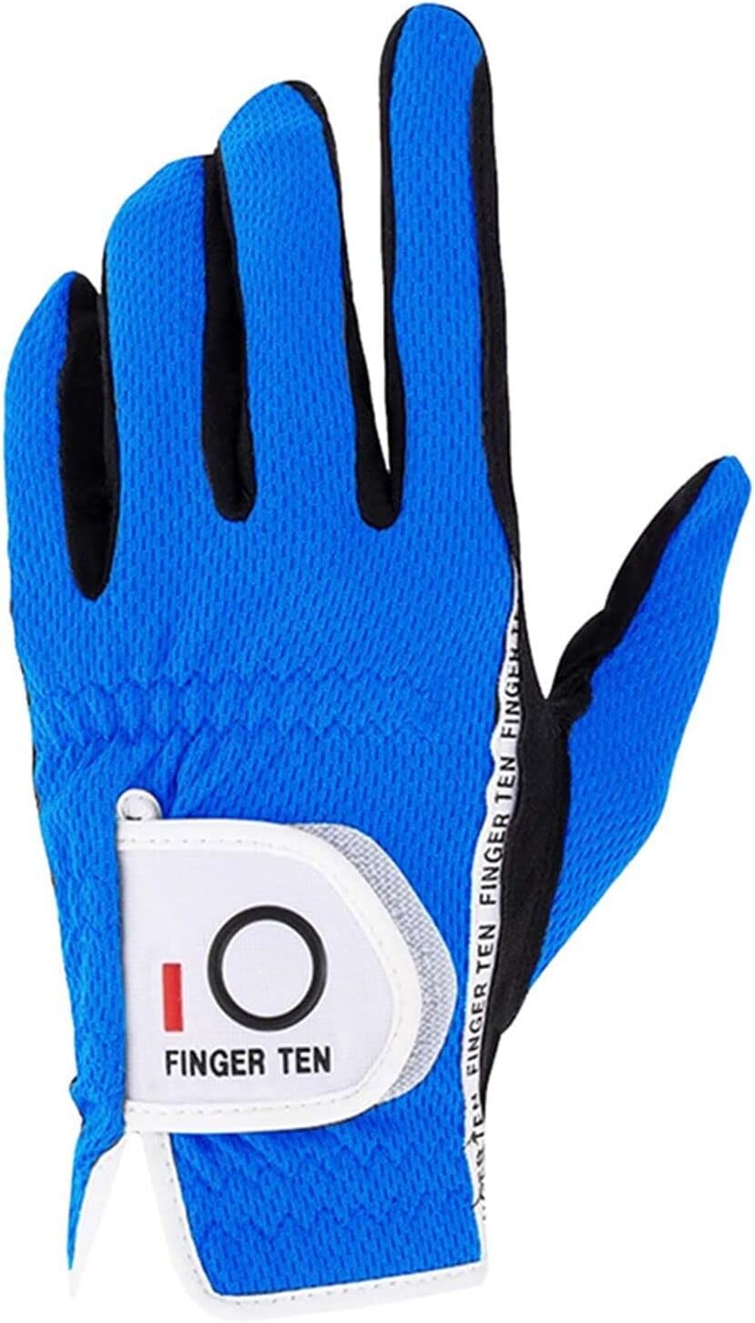 Finger Ten Golf Gloves Men Left Hand Blue 1 Pack All Weather Rain Grip M-Large