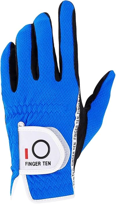 Finger Ten Golf Gloves Men Left Hand Blue 1 Pack All Weather Rain Grip M-Large