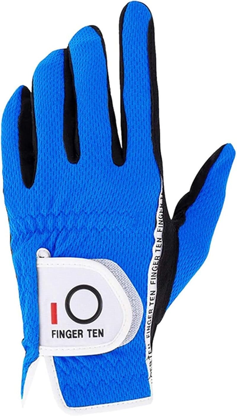 Finger Ten Golf Gloves Men Left Hand Blue 1 Pack All Weather Rain Grip M-Large
