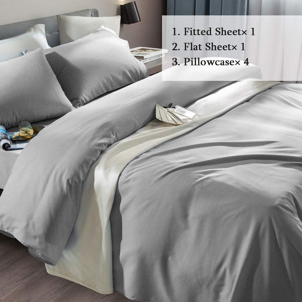 SONORO KATE Bed Sheet Set Super Soft Microfiber 1800 Thread Count Luxury Egyptian Sheets Fit 18-24 Inch Deep Pocket Mattress Wrinkle and Hypoallergenic-6 Piece (Grey, Queen): Home & Kitchen