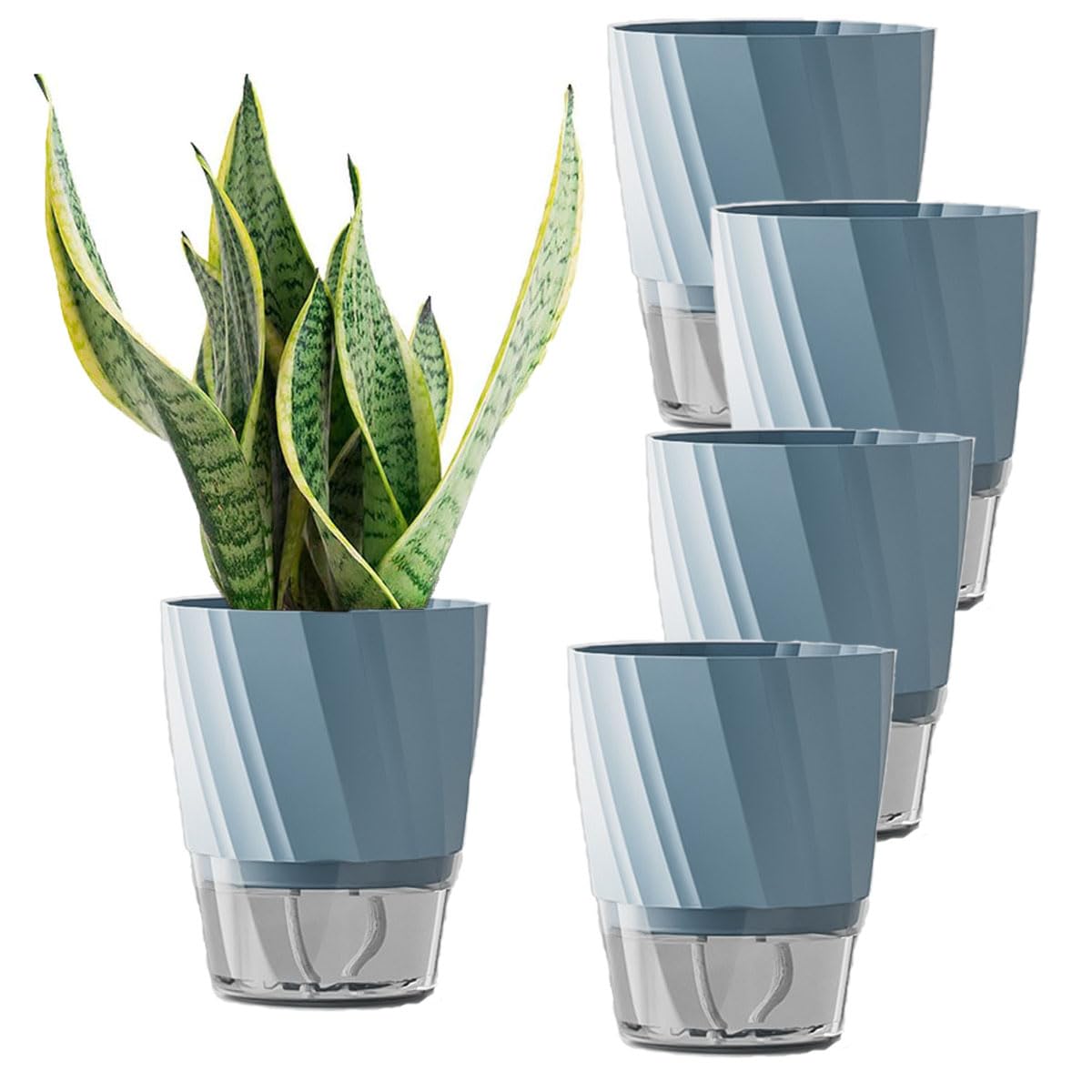Aeetial Self Watering Planters 6 Inch Flower Pots African Violet Pots Plant Pots Self Watering Planters with Wick Rope for Flowers Outdoor Windowsill Gardens (Blue)