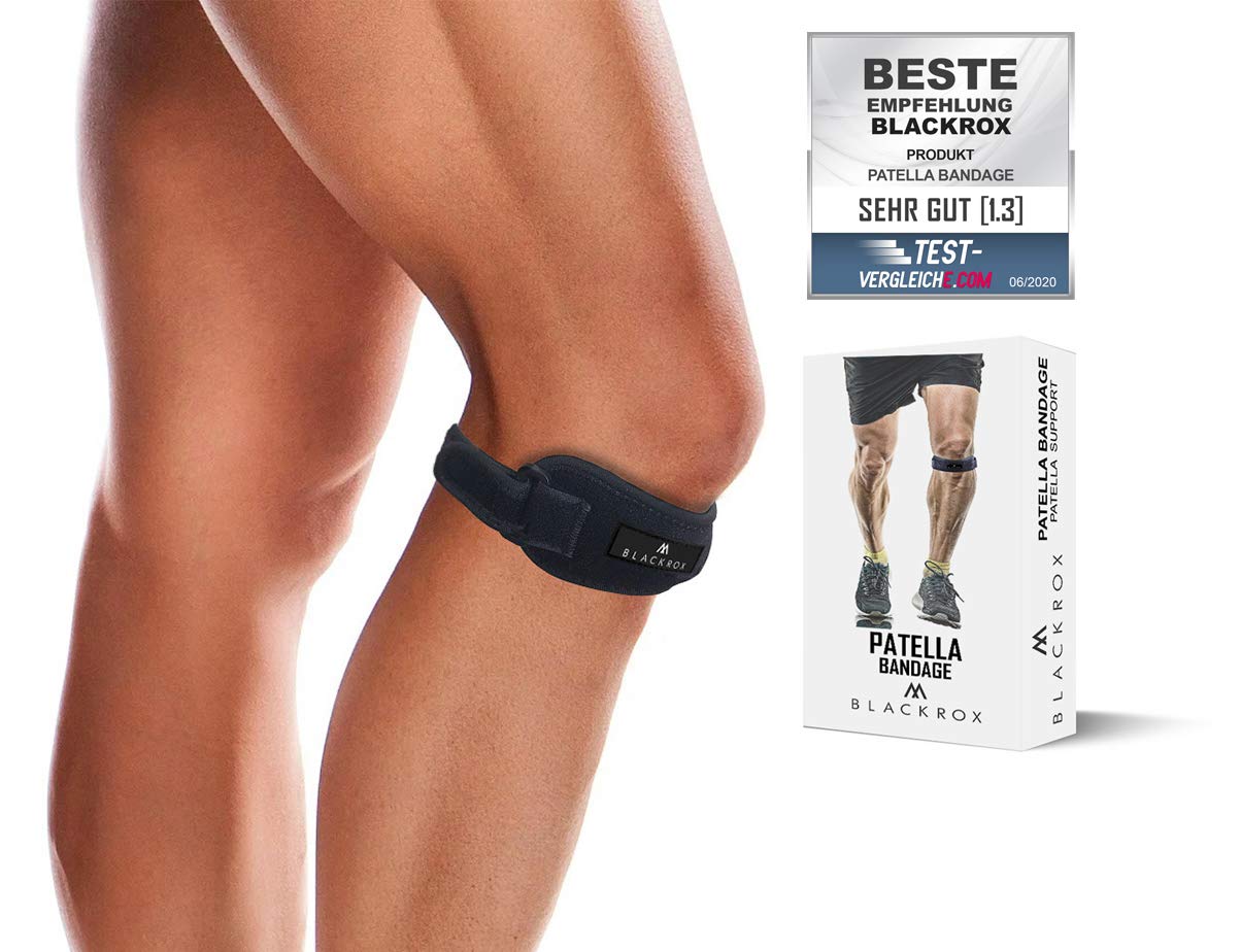 BLACKROX Patella Knee Brace, Patella Tendon Bandage Left Right Patella Bandage Silicone Women Men Non-Slip Fitness Hiking Strength Sports Football Running Stabilised Patella Tendon (Black)