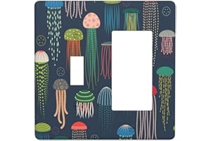 YAMXBFA Colorful Jellyfish Sea Jellies Ocean Navy Blue 2 Gang Artistic Light Switch Cover Plates Decorative Combination Toggle Rocker/Decora Wall Plate Electrical Switchplate Faceplate for Nursery Kids Room