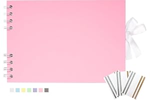 Hiwhy Scrapbook Photo Album 40 White Pages Scrap Book Memory Book 6 x 8.5 inch Guest Book Scrapbook Album Accessories with Corner Stickers for Baby Shower, Wedding, Travelling Pink