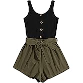 SweatyRocks Women's Sleeveless Cami Romper Colorblock Short Jumpsuit with Belt