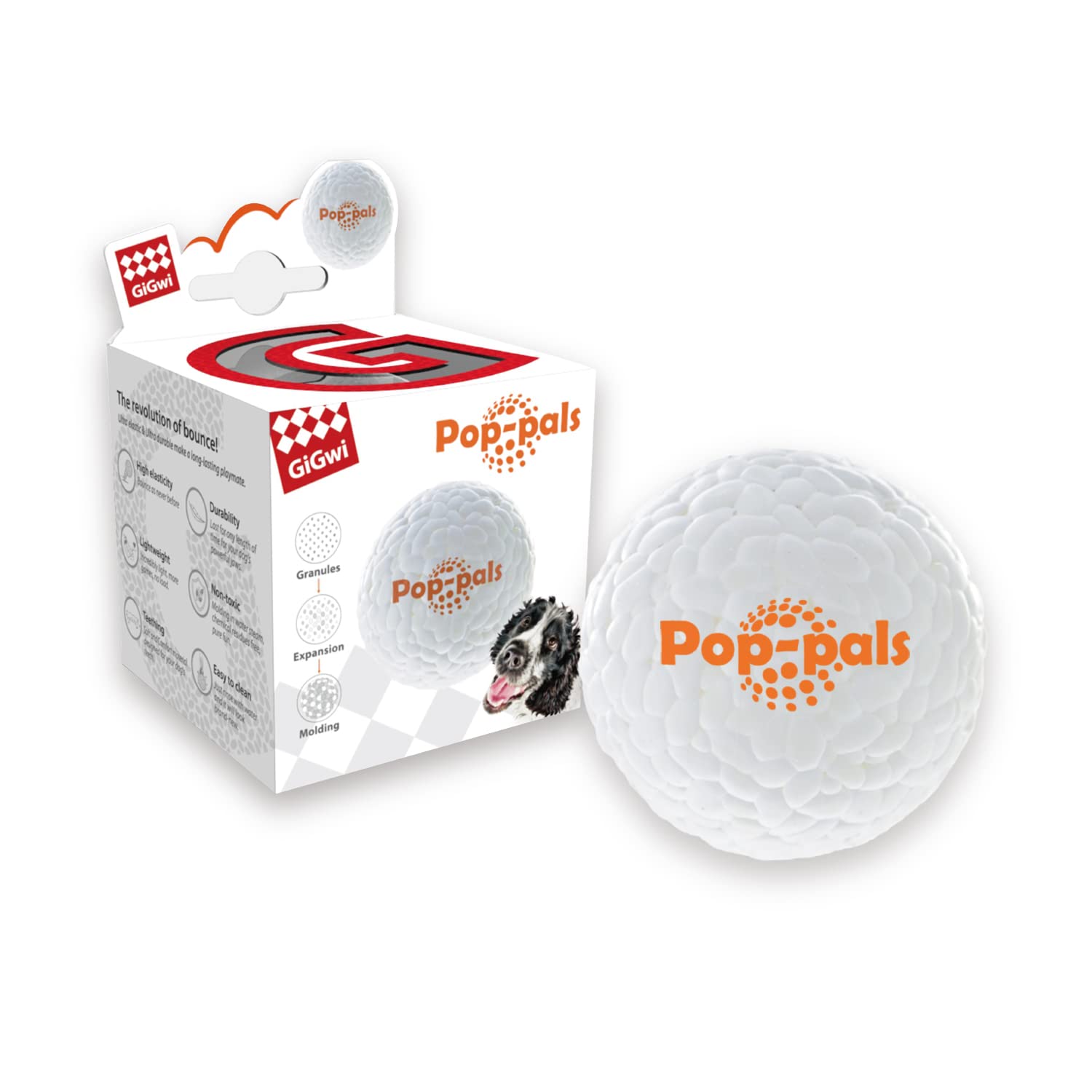 GiGwi Dog ball pop-pals, made of E-TPU (Infinergy), extremely elastic and durable, withstands extreme conditions, jumps well, gentle on teeth and durable, very good for ball slingshot