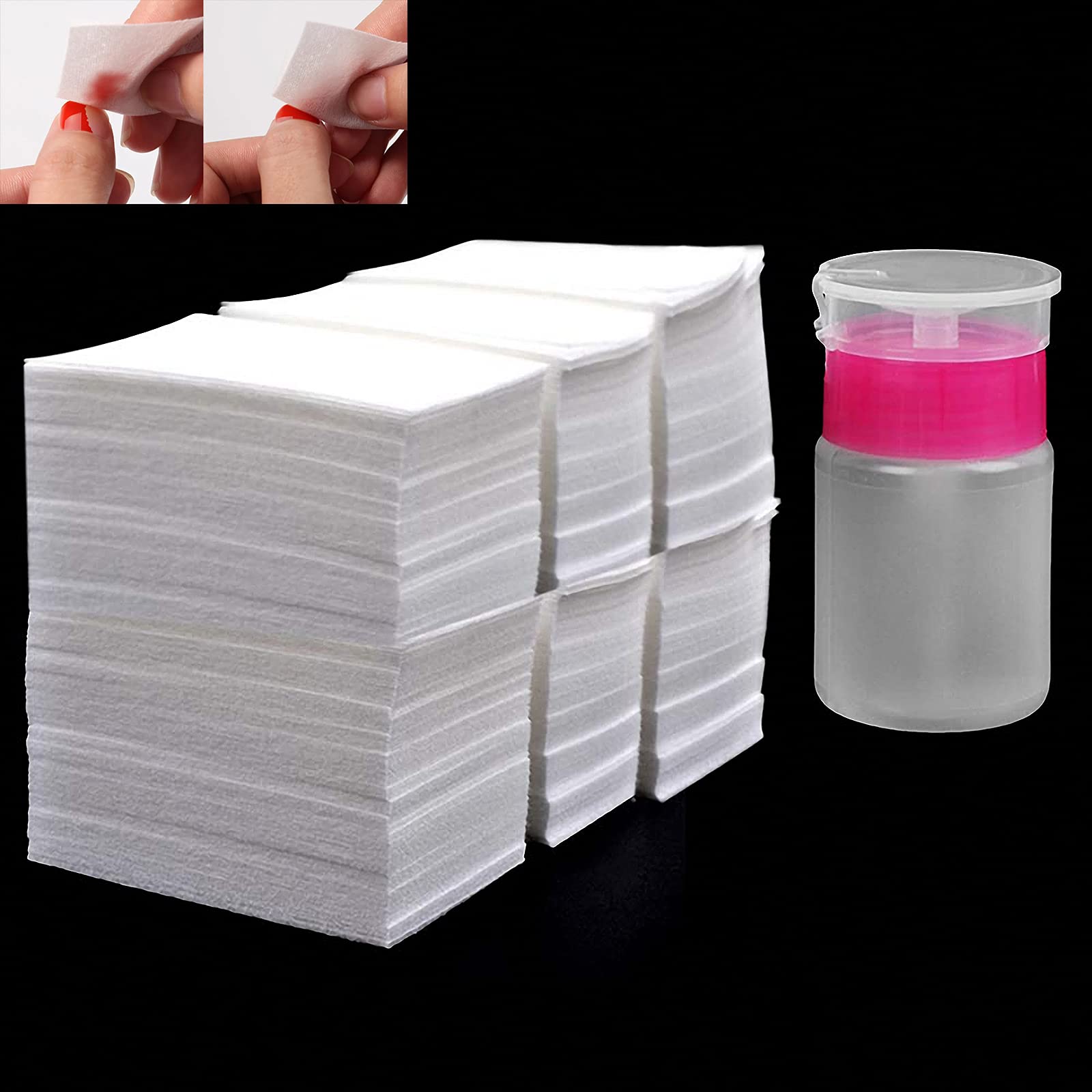 Photo 1 of 1000PCS Nail Cotton Pads,1pcs Push Down Pump Dispenser Bottle for Nail Alcohol Polish Removal,Nail Wipes,Lint Free Wipes for Acrylic Nails,Gel Residue Wipe Off Solution for Nails
