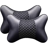 JforSJizT 2pcs Car Seat Neck Support Pillow,PU Soft Leather + Memory Foam,Head Support Pillow Cushion Pad for Driving Headrest Relax,with Adjustable Strap