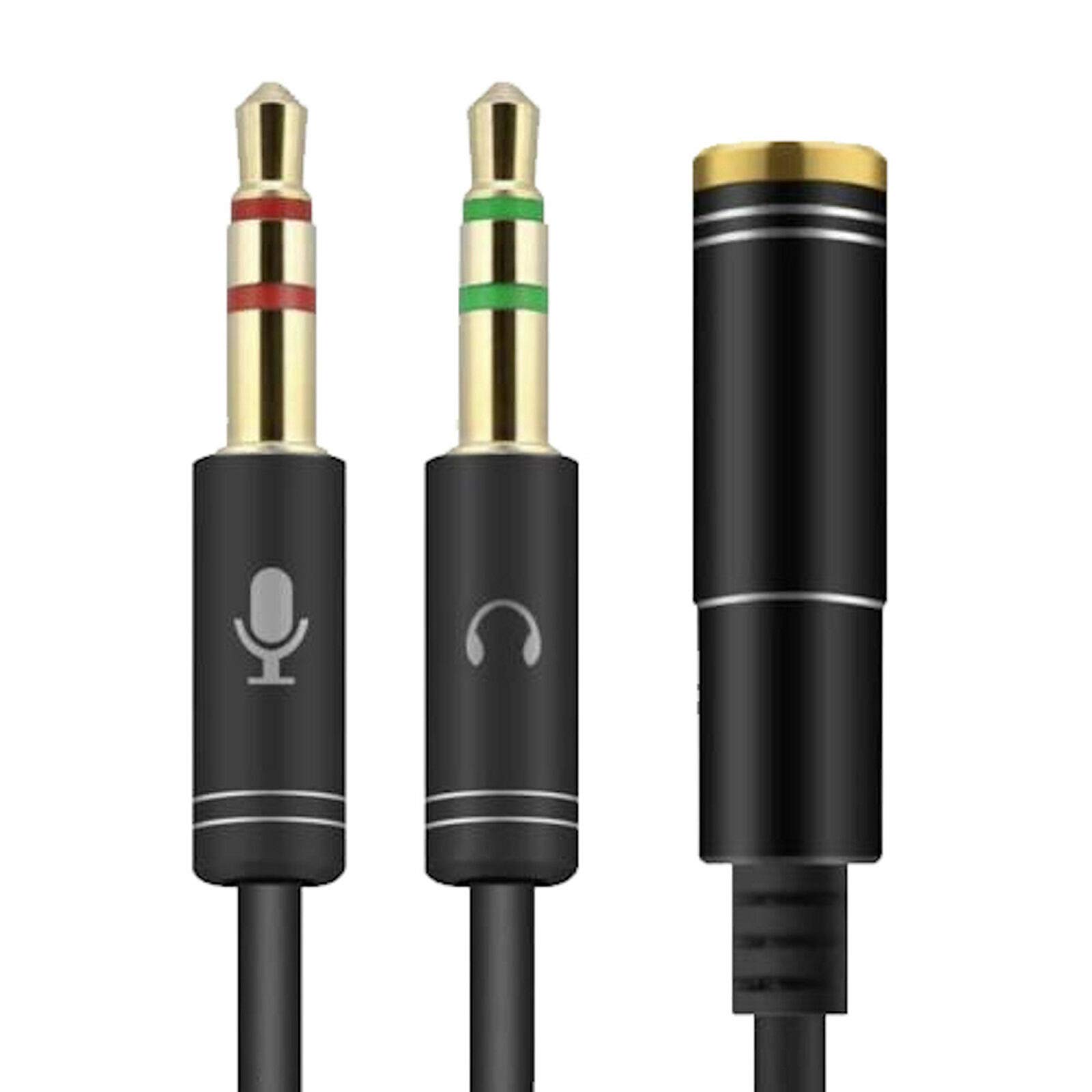 VJK Headphone Mic Splitters Cable, CTIA Standard 3.5mm Female to 2 Dual 3.5mm Male Audio Mic Splitter Cable Gold Plated Adapter for PC/Adapter/Speaker/Laptop Desktop/PS4/Xbox/Gaming