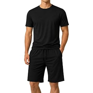 #followme Men's Stretch Jersey 2-Piece Pajama Short Set, Crew Neck Tee and Two Pocket Shorts