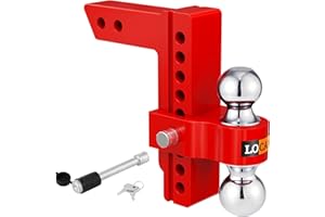 LOCAME Adjustable Trailer Hitch, Fits 2-Inch Receiver Only, 8-Inch Drop/Rise Aluminum Drop Hitch,12,500 LBS GTW-Tow Hitch for Heavy Duty Truck with Double Stainless Steel Locks, Red, LC0014