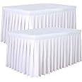 Tina's 2 Pack 6ft White Polyester Tablecloth, Fitted Table Covers for 6 Foot Rectangle Tables, Table Skirts for Banquets Events