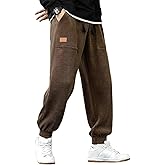 UK loees Men's Corduroy Joggers Pants Casual Cargo Pants Drawstring Elastic Waist Baggy Tapered Sweatpants