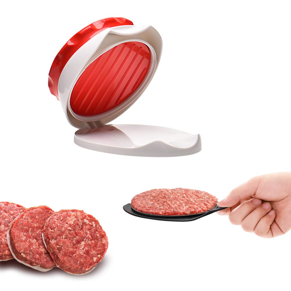 Burger Press Homemade Hamburger Maker Quarter Pounder 1/4 inch to 1/2 inches for BBQ Home Kitchen Grilling Accessories Red