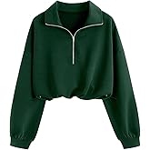 Verdusa Women's Mock Neck Sweatshirt Half Zip Pullover Cropped Sweatshirts Drawstring Top