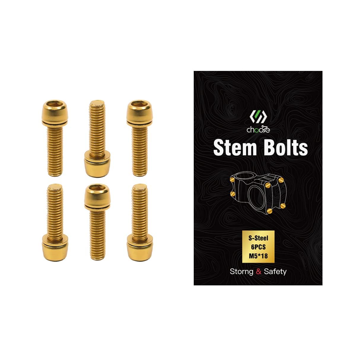 Chooee Bike Stem Bolts 6PCS, M5 x 18mm Stem Bolts Screw For MTB/Mountain Bike/Road Bicycle，Gold — image 1
