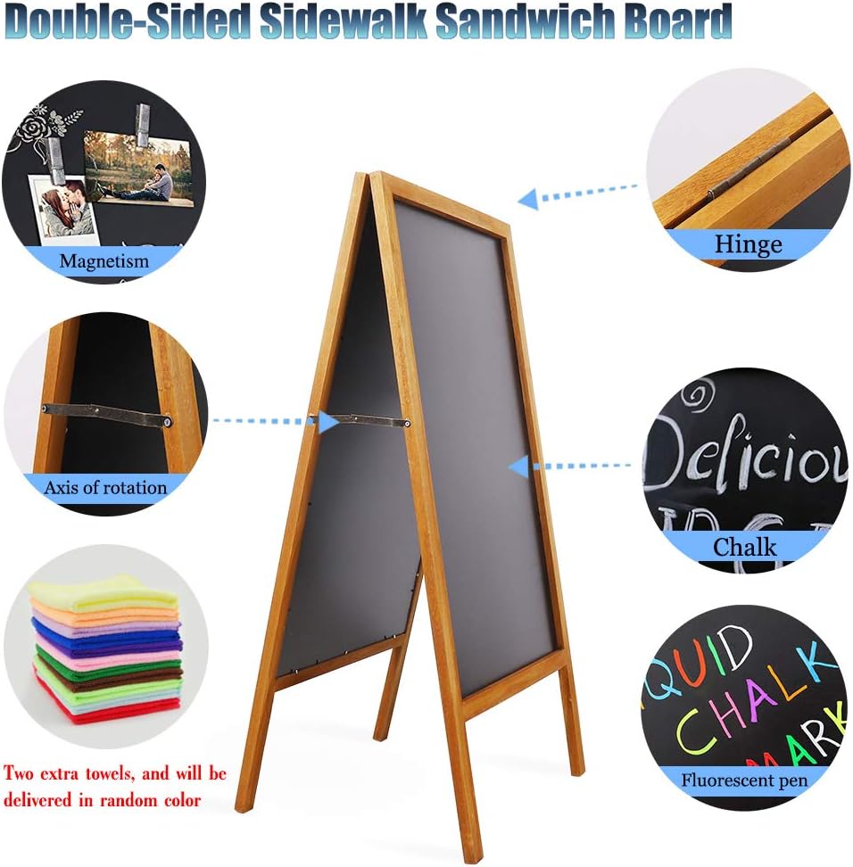 unho Wooden A-Frame Chalkboard Pavement Sign Magnetic Double-Sided Advertising Board for Party Wedding Cafe Shop Pub 50x100cm Natural Wood - Image 4