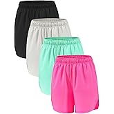 ATTIQOZI 4 Pack Girls Athletic Shorts,Girls Basketball Shorts,Kids Workout Soccer Short for Girl with Drawstring & Pockets