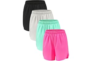 ATTIQOZI 4 Pack Girls Athletic Shorts,Girls Basketball Shorts,Kids Workout Soccer Short for Girl with Drawstring & Pockets