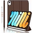 iMieet iPad Mini 7 Case 2024 (A17 Pro), iPad Mini 6 Case (8.3-Inch,2021 Model), iPad Mini 7th/6th Generation Case with Pencil Holder, Trifold Stand Smart Case with Soft TPU Back,Chocolate