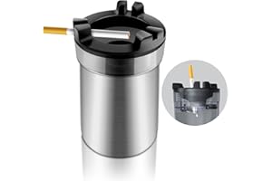 Dmyond Ashtray with Water Tank, Stainless Steel Outdoor Portable Smell Proof Smokeless Ash Tray, for Car Indoor Courtyard Terrace Desktop Office Smoking Ash Tray-Grey