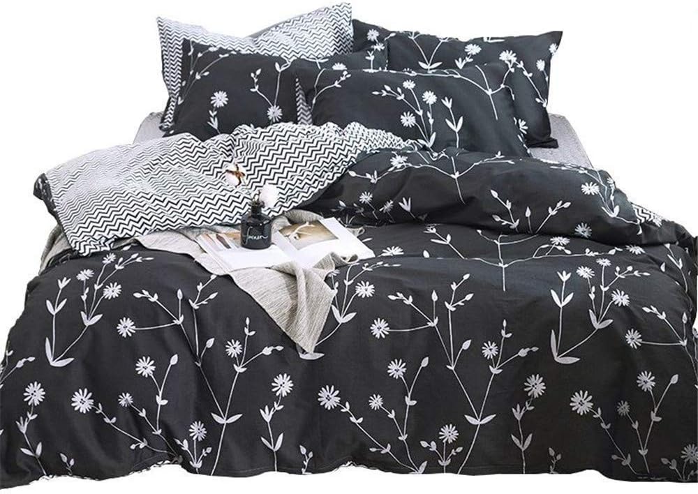 VClife Cotton Bedding Duvet Cover Sets Dark Gray White Flower Branches Boho Floral Bedding Sets Queen Full 1 Duvet Cover 2 Pillowcases Wrinkle Satin Fade Resistant Hypoallergenic Lightweight Soft