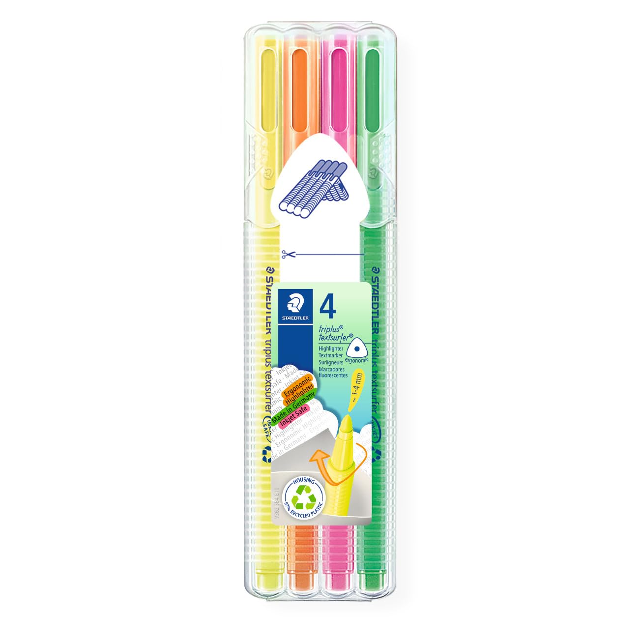STAEDTLER 362 SB4 Triplus Highlighter, Line Width 1-4mm - Assorted Neon Colours (Pack of 4) — image 1