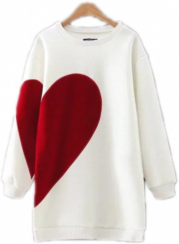 Spring Fashion Heart Print Sweatshirts Women Long Sleeve O-Neck Black Pullover Casual Cute Loose Tops Femal
