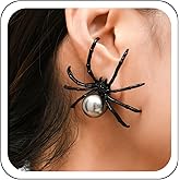 Zeshimb Halloween Spider Earrings Black Pearl Spider Stud Earrings Punk Insect Spider Statement Earrings Large Spider Pearl Drop Earrings Cosplay Accessories Jewelry for Women