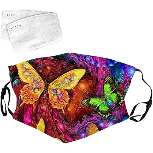 Butterfly Print Face Bandanas Dustproof Mask Cloth Covering Balaclava with Replacement Filters