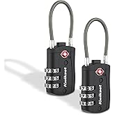 Kwikset TSA Approved Combination Luggage Lock with Cable, 2-Pack, Black | Pair of Cable Locks for Checked Bags and Carry-Ons; Resettable Code, TSA Inspectors Can Relock