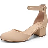DREAM PAIRS Women's Closed Round Toe Low Block Heels Ankle Strap Chunky Heel Pumps Dress Wedding Office Party Shoes